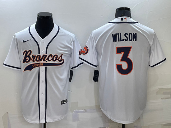 Men's Denver Broncos #3 Russell Wilson White Cool Base Stitched Baseball Jersey